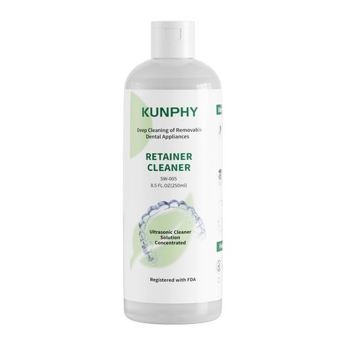 KUNPHY Ultrasonic Retainer Cleaner Solution Concentrate-Professional Cleaning of Retainers, Denture, Invisible Aligners, Mouth Guards, Night Guards, Remove Odors, Discoloration & Stains 8 oz(Mint)