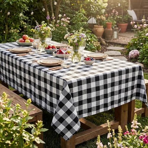 Buffalo Plaid Tablecloth 56x84 Inches Christmas Checkered Party Decor - Black White