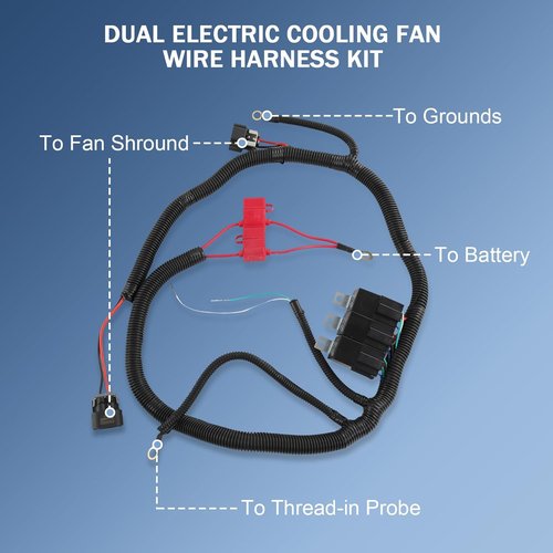 CARMOCAR Electric Dual Fan Wiring Harness Kit - Upgrade for 1999–2006 GM ECU Control Cooling Fans