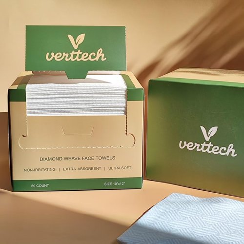 verttech™ Diamond Weave Face Towelettes Disposable XL, 100 Count (2PK), 10"x12" Clean Towels for Face, Disposable Facial Towels & Washcloths, Makeup Remover Wipes & Face Towels Clean Skin
