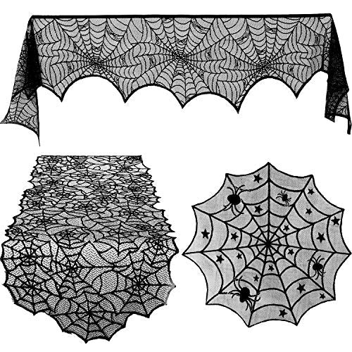 Halloween Lace Spiderweb Decor Kit - 3 Styles, Reusable Party Decorations