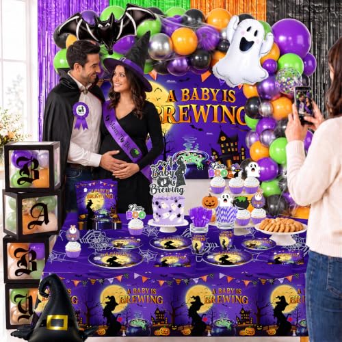 Purple Halloween Baby Shower Decorations Kit - 286Pcs Baby Is Brewing Theme