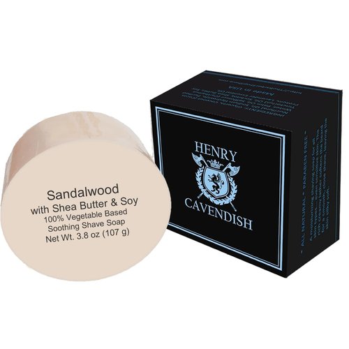 Henry Cavendish Sandalwood Shave Soap for Men & Women - Premium Quality, All Natural, moisturizing Shaving Puck made with Shea Butter & Coconut Oil for a Smooth Comfortable Shave. 4 Oz Puck Refill
