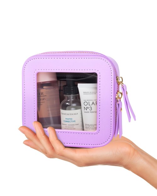 KOTORA Small Makeup Bag for Purse Cute Travel Makeup Bag Clear Cosmetic Bag with Zipper, Car Make Up Bag Organizer Storage Traveling Car Accessories Travel Essentials for Women (Mini Purple)
