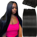 FMIDKOU 12A Straight Human Hair 8 10 12 Inch Human Hair bundles Unprocessed Brazilian Hair 3 Bundles Raw Human Hair Extensions Quick Weave Natural Color