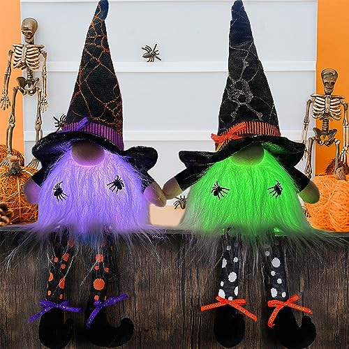 Halloween Lighted Gnome Tabletop Decorations - 17 Inches, Color Changing LED, Dangling Legs - Set of 2