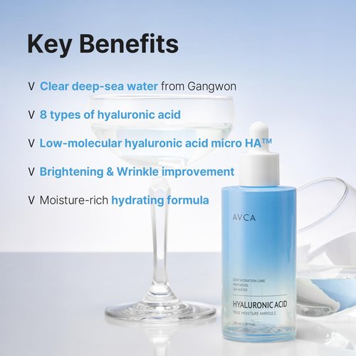 AVCA Moisture Hyaluronic Acid Serum 100ml (3.38 fl oz) – Deep Hydrating Face Serum for Dry Skin with 8-Type HA, Panthenol & Deep Sea Water for Lightweight, Non-Sticky Moisture