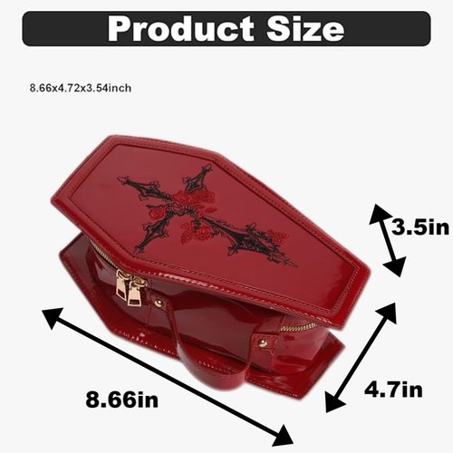 RRISETAG Goth Makeup Bag PU Leather Coffin Bag Halloween Purses Goth Purse Coffin spooky purses for women red y2k purse
