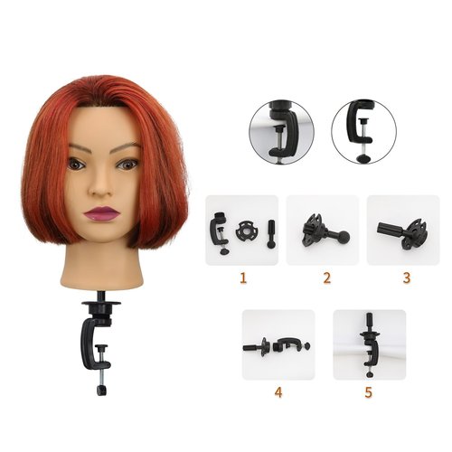 Mannequin Head Human Hair 14 Inch 100% Real Human Hair Hairdresser Practice Training Head Cosmetology Mannequin Head Can be Bleached And Dyed With Small Stand And Alligator Clip（14 Inch Dark Brown）