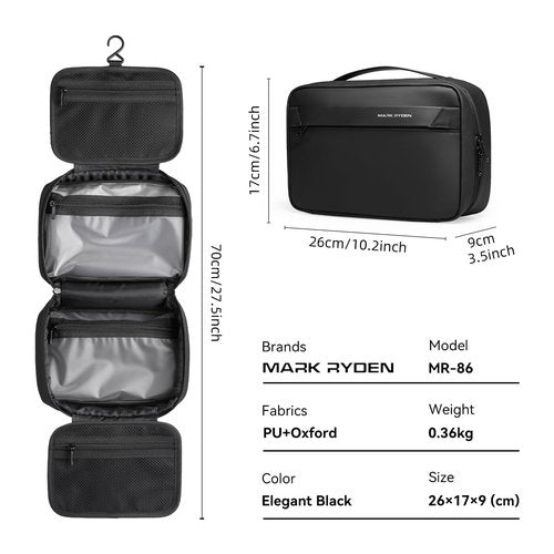 MARK RYDEN Toiletry Bag for Men, Travel Toiletry Organizer Dopp Kit Water-resistant Shaving Bag for Toiletries Accessories (Black)