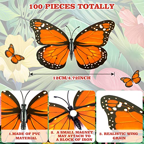 Orange Monarch Butterfly Wall Decor Set - 100 Realistic Artificial Butterflies for Crafts & Events