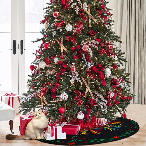 Round Ethnic Mexican Christmas Tree Skirt 48 Inch - Holiday Decor