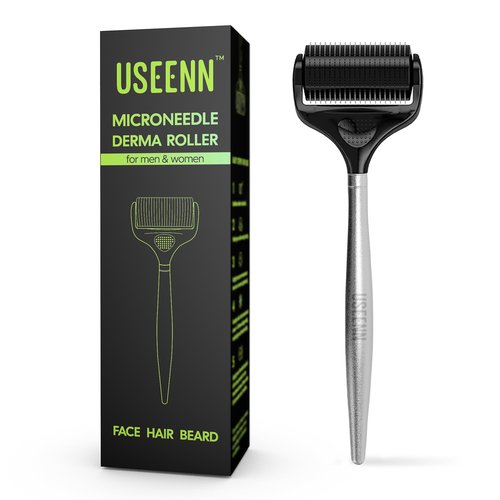 USEENN Ultra Wide Titanium Derma Roller for Face Hair Beard Scalp Skin Body Metal Handle 1200 Microneedling roller for Women and Men 0.25mm