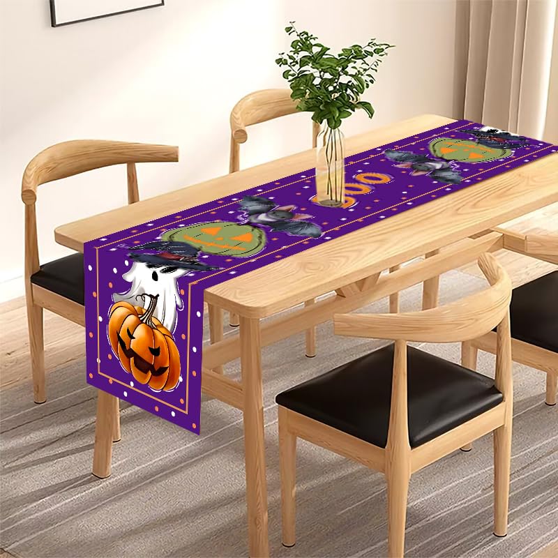 Halloween Pumpkin Ghost Table Runner 13x72 Inch for Dining & Party Decor