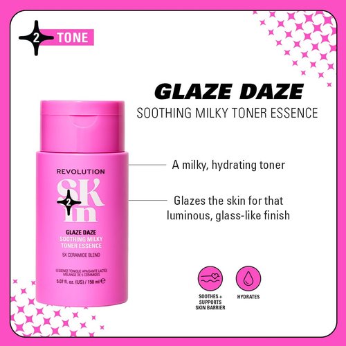 Revolution Skin, Glaze Daze Ceramide Soothing Milky Toner Essence, Facial Toner with Ceremides, Soothes & Calms Skin, Vegan & Cruelty-Free, 11.69 fl oz