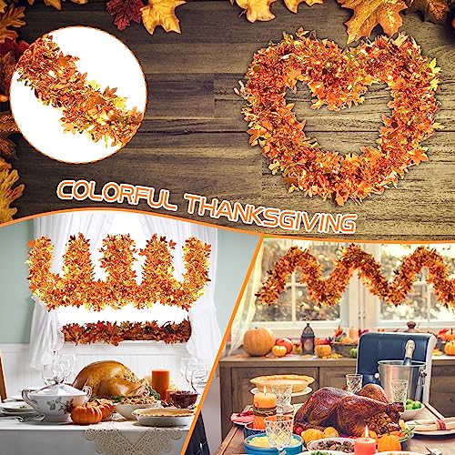 33Ft Fall Tinsel Garland with Maple Leaves, Metallic Twist for Thanksgiving Halloween Decor