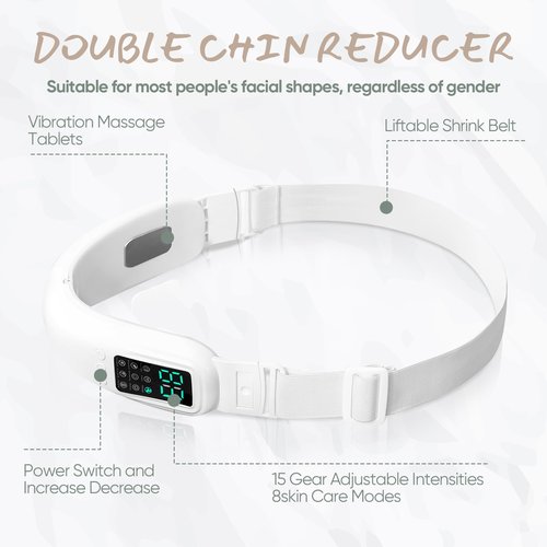 V-Face Electric Double Chin Device with 8 Modes & 15 Gear Adjustable Intensities - Intelligent V-Face Machine for Contouring Double Chin - White