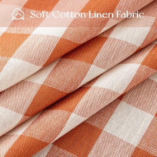 Alsoo Fall Gingham Cotton Linen Style Rectangle Tablecloth 55 x 90 Orange White