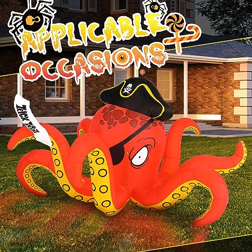 Halloween Inflatable Octopus Pirate Lighted Decor - 7.2 ft Spooky Yard Decoration