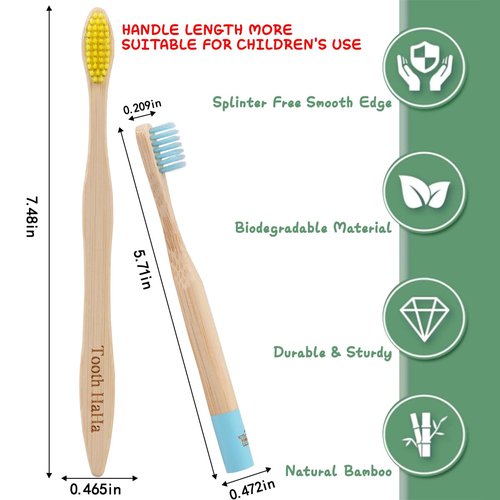 Tooth HaHa Kids Bamboo Toothbrushes, BPA-Free Soft Bristles, Eco-Friendly Natural Wooden Toddler Toothbrush, 6-Pack Travel Toothbrushes Set for Children
