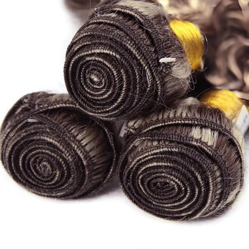 Dokksiiia 10 12 14 Inch Highlight Kinky Curly Bundles P4/613 Ombre Brown Curly Wave Human Hair Bundles Chocolate Brown and Light Blonde Piano Color Mix Brazilian Human Hair Extensions Natural Look