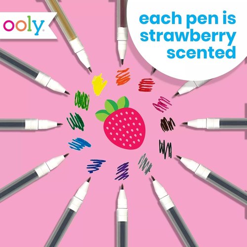 Ooly Scented Gel Pens Set - Very Berry 12-Pack | 0.7mm NIB with Strawberry Scent for Art & Stationery