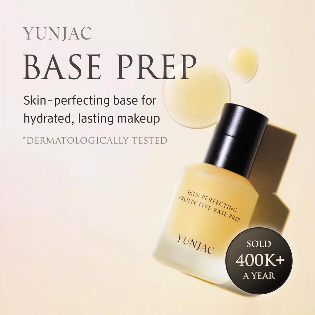 YUNJAC Base Prep Korean Primer (1.35 fl oz) – Silicone-Free Grip Makeup Base, Serum Texture for Radiant Skin, Long-Lasting Glow with Rice Ferment, Ceramide, Niacinamide, Squalane