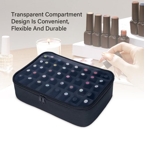 UOZL Small Clear Nail Polish Organizer Holds 40 bottles(15ml-0.5fl.oz) Nail Polish Case Multifunctional Nail Polish Bag organizer, Cosmetic Travel Makeup Bags for Women Black