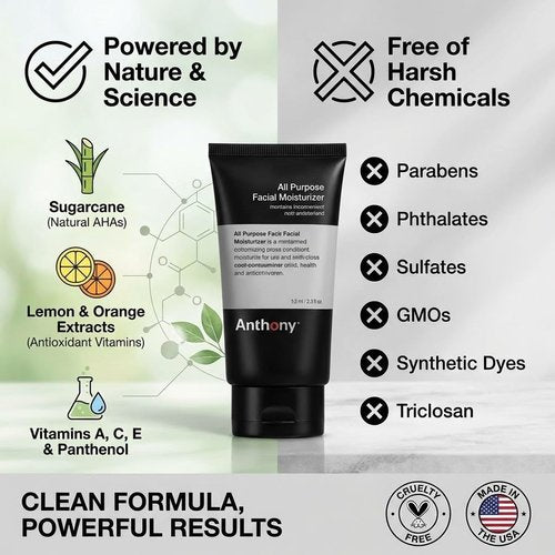 Anthony All-Purpose Facial Moisturizer - Hydrating Lotion for Dry Skin | Lightweight, Non-Comedogenic, Anti-Aging - 3 Fl Oz