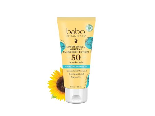 Babo Botanicals Sheer Mineral Sunscreen Lotion SPF 50 - Lightweight, Water-Resistant & Fragrance-Free for Sensitive Skin | 3 Fl Oz