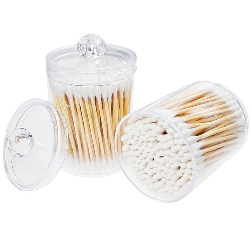 RIKWOG Cotton Swabs, 1200 Count Bamboo Sticks Cotton Swabs with 2 Clear Container Cotton Buds with Wooden Handles For Ears Makeup or Nails Personal Care