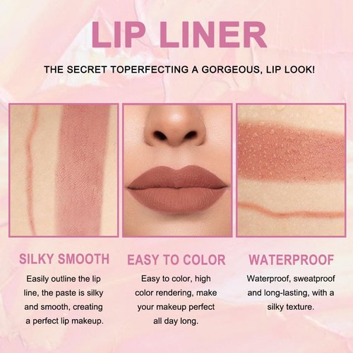 Kaely 2-in-1 Nude Brown Lip Liner & Lipstick Set - Long Lasting Matte Finish | Waterproof 24-Hour Wear