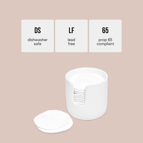 Public Goods Ceramic Cleansing Rounds Holder | Matte White Stoneware Makeup Remover Pad Organizer | Minimalist Bathroom Storage Container for Cotton Rounds | Handmade, Dishwasher Safe