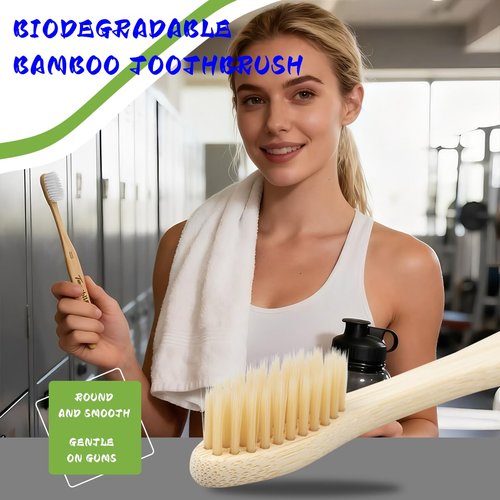 Tooth HaHa Bamboo Toothbrushes for Adults, BPA-Free Soft Tapered Bristles, Eco-Friendly Natural Organic Wooden Toothbrush, 10-Count Toothbrushes Travel Set