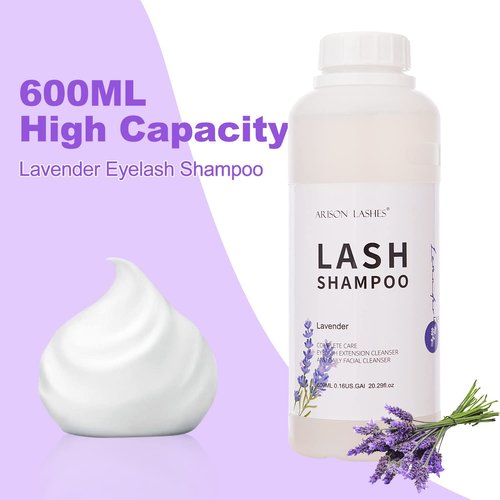 Arison Eyelash Eyelash Extension Shampoo 600ml / Eyelid Foaming Cleanser/Wash for Extensions and Natural Lashes/Paraben & Sulfate Free Safe Makeup & / Professional & Self Use (Lavender)