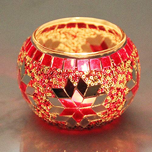 Votive Candle Holder Set of 4 - Handmade Mosaic Glass Tealight Holders for Table Decor - Diwali Thanksgiving
