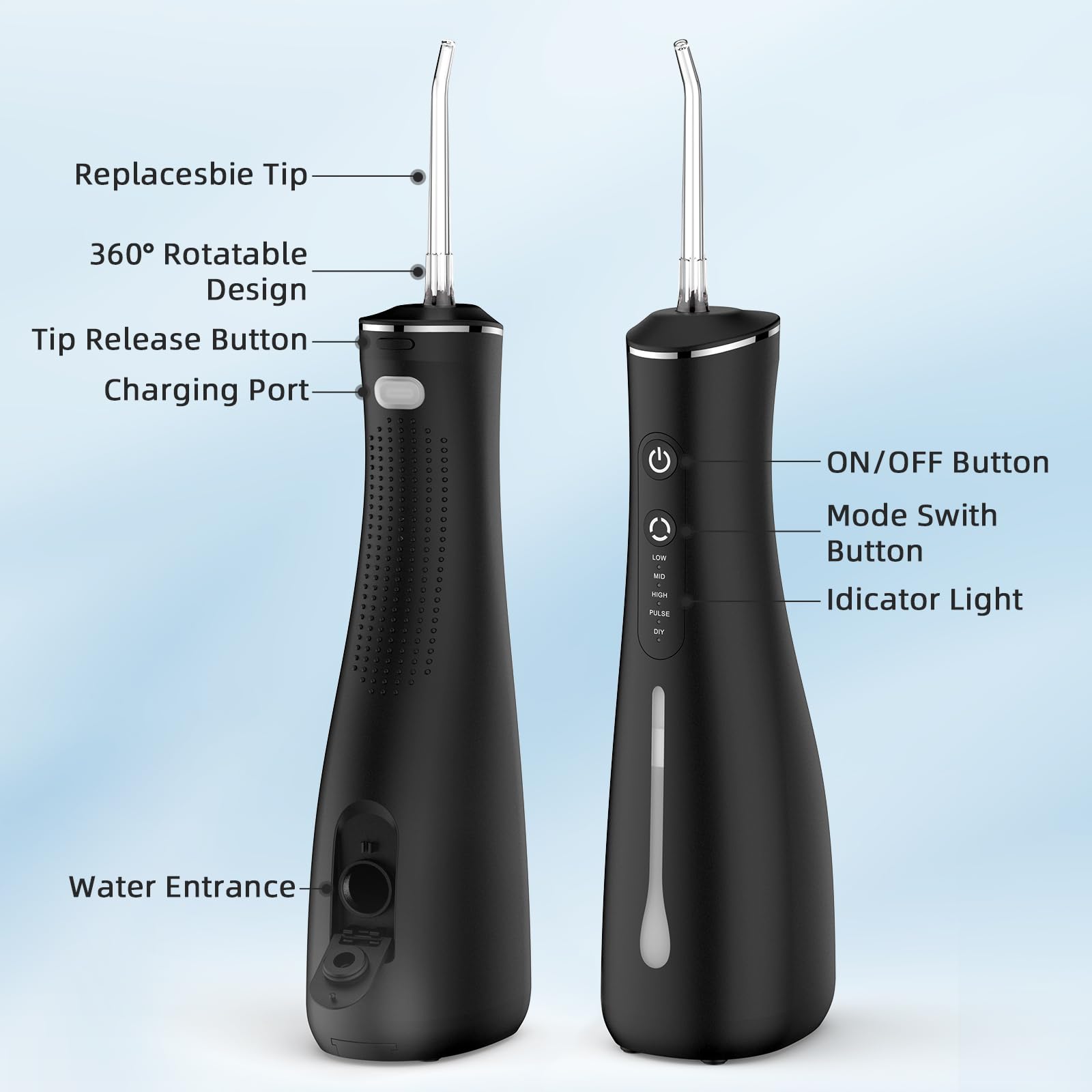 Water Flosser for Teeth Cordless Rechargeable Electric Tooth Flosser 4 Modes 300ML Water Tank IPX7 Waterproof for Travel Home (Black)