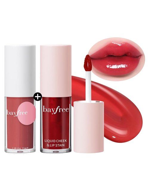 Bayfree Tinted Lip Oil & Lip Stain Set - Waterproof, Long-Wearing Korean Makeup | High-Shine, Moisturizing 2-in-1 Tint