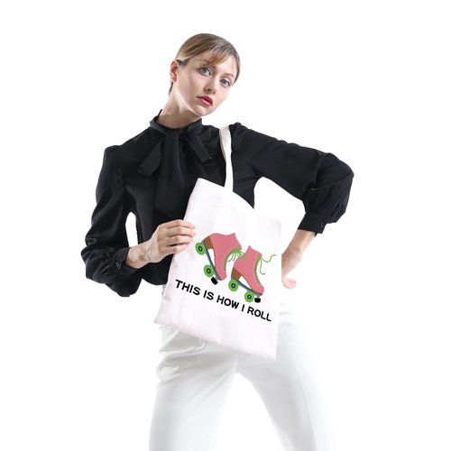 POFULL Roller Skater Gift Roller Skating Lover Tote Bag This Is How I Roll Cosmetic Bag (Roller Skater Tote Bag)