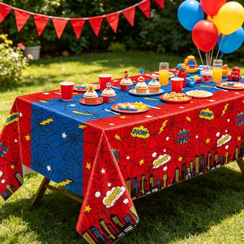 Spider Party Tablecloth 51x86 Inch - Red & Blue Plastic Birthday & Halloween Decor - Variation 4