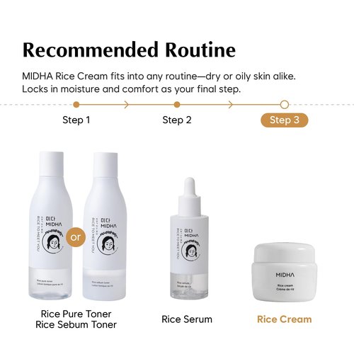 MIDHA Rice Cream 1.69fl.oz/50ml, Deep Hydration, Glow-Enhancing, Skin Barrier Support – Moisturising, Lightweight Daily Cream with Dewy, Radiant Finish, for Rice Face Spots
