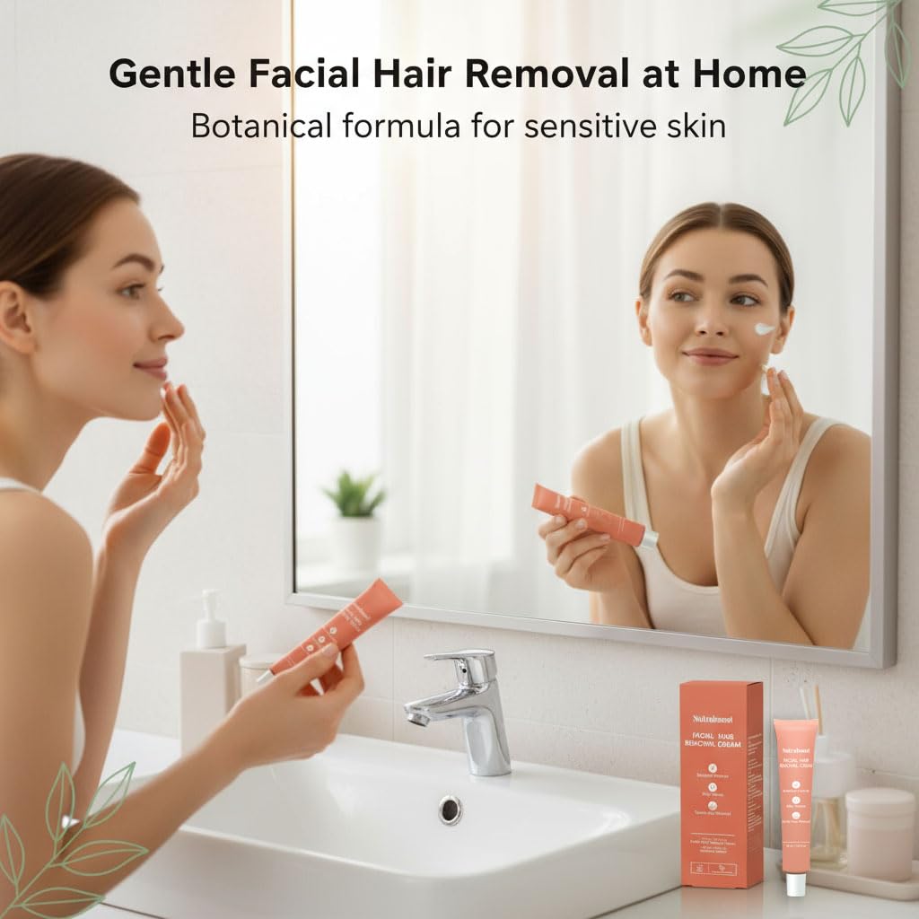 Women's facial hair removal cream,（4 Min, 7 Days Smooth） suitable for upper lip and chin hair removal, two in one, containing soothing cream, suitable for sensitive skin (3pcs)