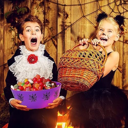 Halloween Plastic Trick Treat Candy Bowls - Large Reusable Party Supply - Purple Spider Web