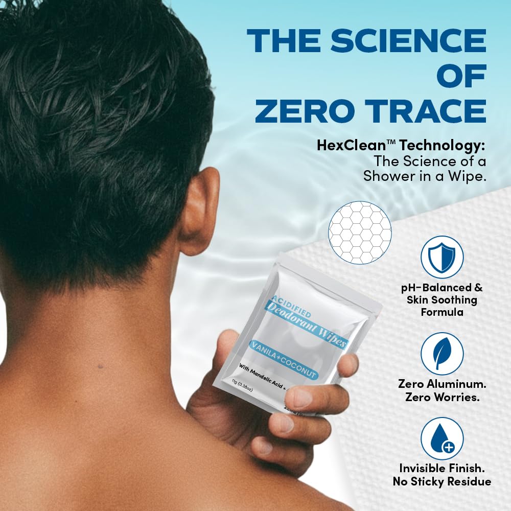 Zero Trace Travel Deodorant Wipes - 60 Count- 24 Hour Odor Control - Aluminum Free Hypoallergenic Mini Deodorant For Women and Men - Individually Wrapped Underarm & Body Wipes- Nature Bliss Trio