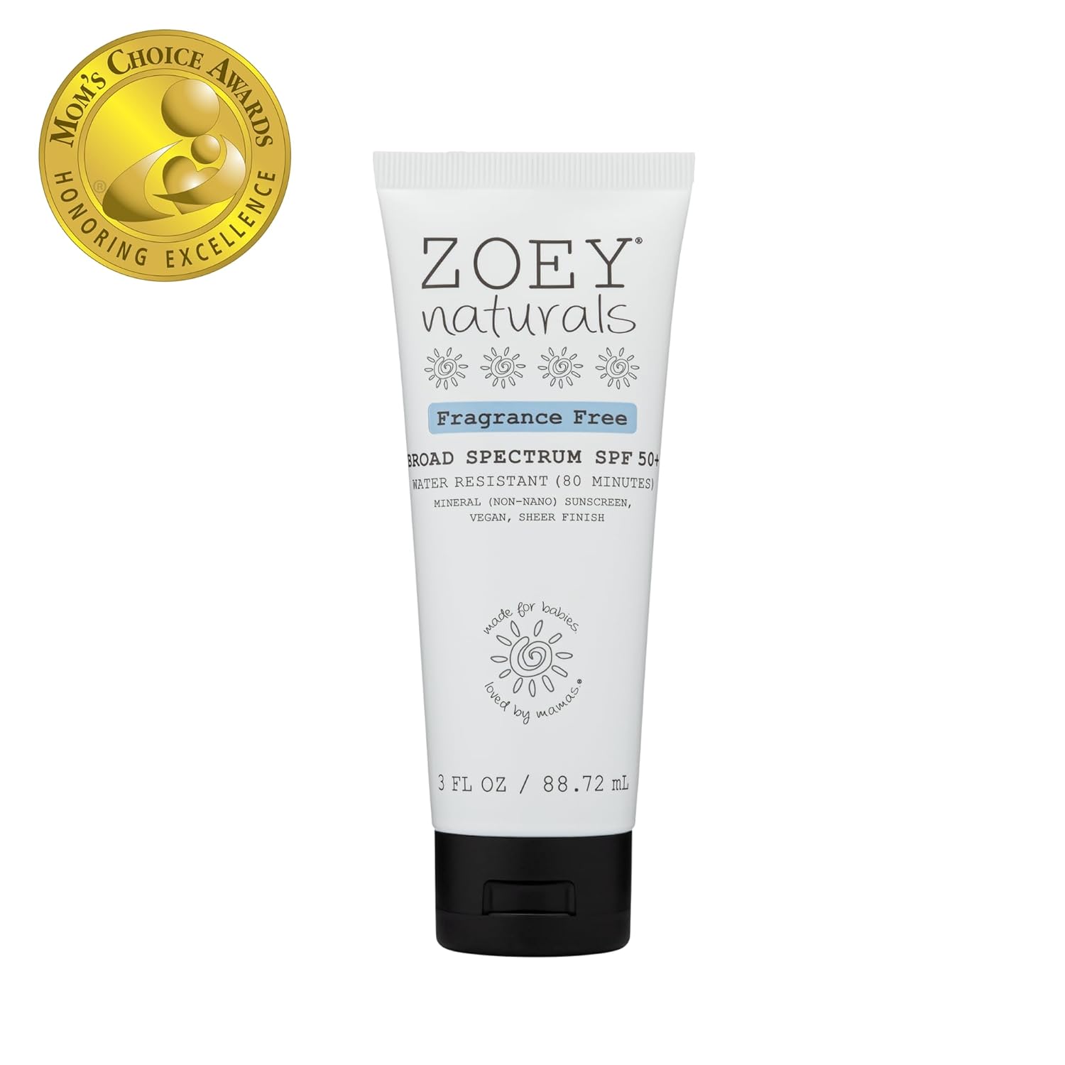 Zoey Naturals SPF 50+ Sunscreen for Babies - Water-Resistant, Reef-Safe, Non-Nano Zinc Oxide, Made in USA