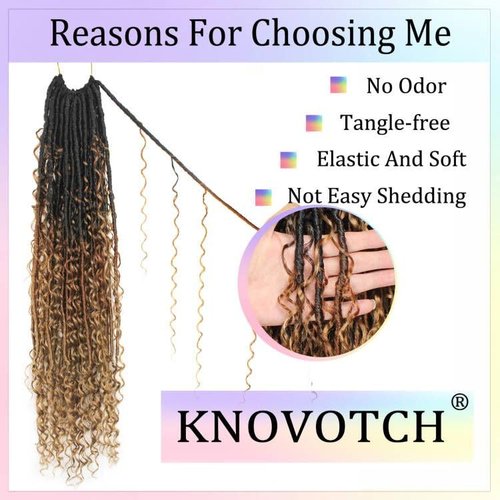 Boho Faux Locs Crochet Hair 30 Inch Goddess Locs 8 Packs Boho Soft Locs Crochet Hair with Curly Ends Pre-looped Long Bohemian River Locs Crochet Hair for Black Women(30Inch,1B/30/27)