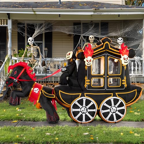 10 Ft Halloween Inflatable Carriage with LED Lights Outdoor Yard Decor