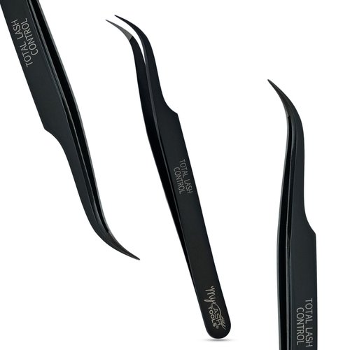 My Lash Tools Total Lash Control Curved Classic Fiber Tip Lash Tweezer – Precision Eyelash Extension Tweezer, Professional Stainless Steel, Volume & Classic Lashes (Black)