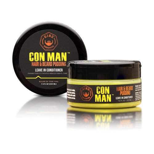 GIBS Con Man Hair & Beard Pudding - Leave-In Conditioner & Curl Definer | 7.5 Fl Oz, Green