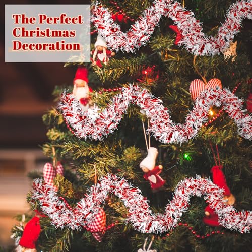 Christmas Tinsel Garland 295 Feet - Red White Silver Holiday Decor - Variation of Christmas / Red White Silver